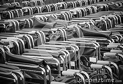 Empty wheelchairs parked for emergency patients Stock Photo