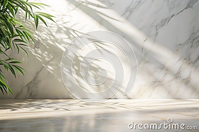 Empty white abstract table - platform with empty space for product placement and design solutions, blank illuminated white Stock Photo