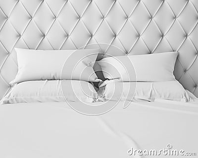 Empty white bed and pillows with luxury headboard Stock Photo