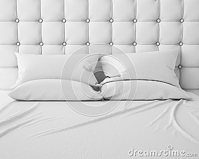 Empty white bed and pillows with luxury headboard Stock Photo