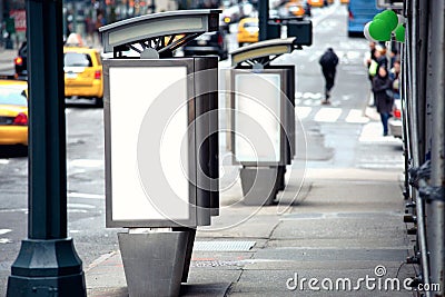 Empty white billboards on two public phone booth Stock Photo