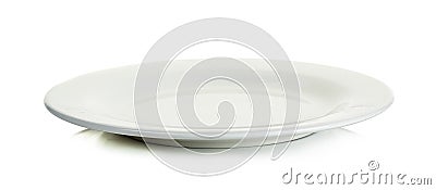 Empty white circle plate isolated on white Stock Photo