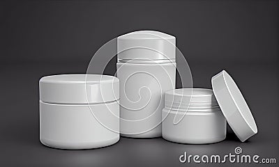 Empty white containers for skin care cosmetics, 3D rendering, generative AI Cartoon Illustration