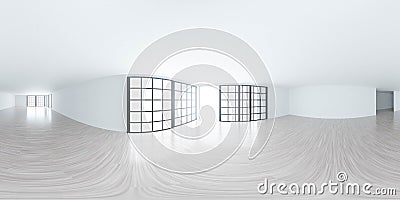 Empty white cozy living loft room with bright style laminate wooden floor 3d render illustration Cartoon Illustration