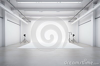 Empty white gallery interior with lighting equipment. Mock up, 3D Rendering, Embroidery floral abstract fantasy design luxury Stock Photo