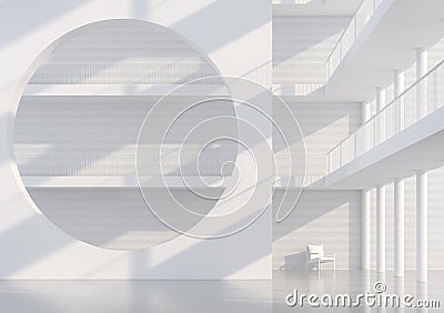 Empty white hall modern space 3d interior render with circle shape wall Stock Photo
