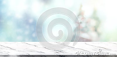 Empty white marble table top with abstract muted blur christmas Stock Photo