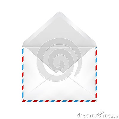 Empty white open envelope with airmail border vector mock up Vector Illustration