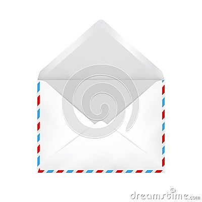 Empty white open envelope with airmail border vector mock up Vector Illustration