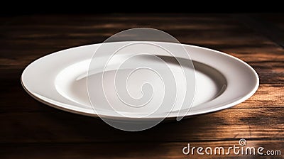 Empty white plate on wooden table Stock Photo