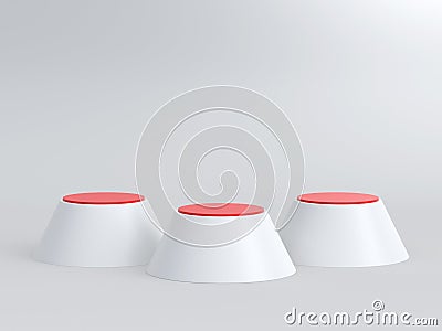 Empty white podium with red on top. 3D rendering. Stock Photo