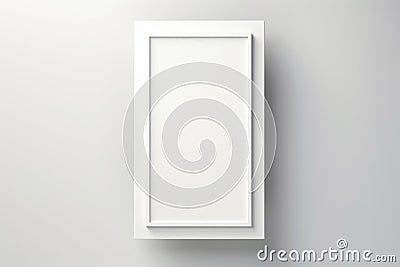 Empty white rectangular vertical photo frame on minimal light wall background Stock Photo