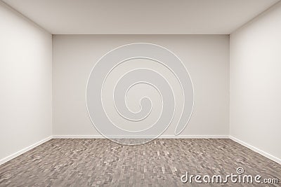 Empty white room with blank walls and brown hardwood floor - presentation or gallery architecture background element Cartoon Illustration