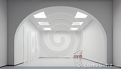 empty white room modern space interior 3d render many rooms are connected with arch shape door Stock Photo