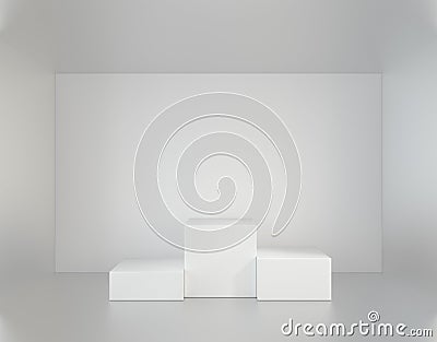 Empty white room with a pedestal for presentation. 3d rendering Stock Photo