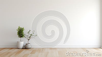 Empty White Room With Plants In A White Vase - 3d Rendering Stock Photo