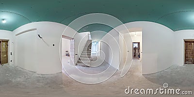 Empty white room without repair and furniture. full spherical hdri panorama 360 degrees in interior room in modern apartments in Stock Photo