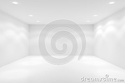 Empty white room with spotlights in the ceiling - gallery or modern interior template, 3D illustration Cartoon Illustration