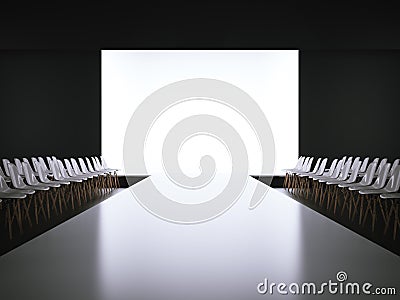 Empty white runway and chairs. 3d rendering Stock Photo