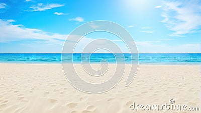 Empty White Sandy Beach with Blue Skye and Blue Ocean Stock Photo