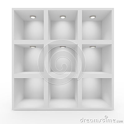 Empty white shelves with lighting Stock Photo