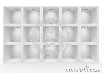 Empty white shelves with lighting Stock Photo