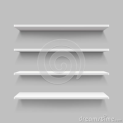 Empty white shop shelf, retail shelves, 3d store wall display vector illustration Vector Illustration