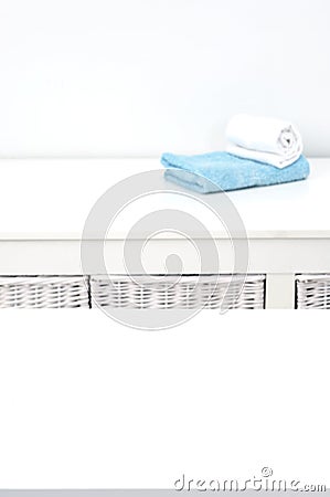 Empty white table in a bathroom Stock Photo