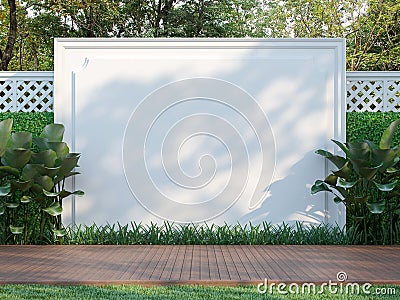 Empty white wall in the garden 3d render Stock Photo