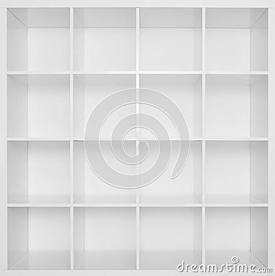 Empty white wooden bookshelf Stock Photo