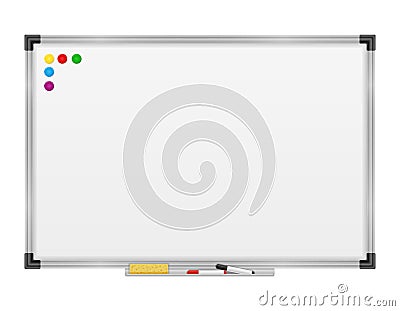Empty whiteboard magnetic marker for presentations training and education stock vector illustration Vector Illustration