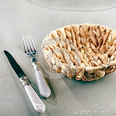 Empty Wicker Basket Bowl Stock Photo