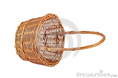 Empty wicker basket for fruits and vegetables, isolated on white Stock Photo