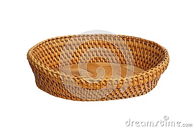 An empty wicker basket isolated over white background. Stock Photo