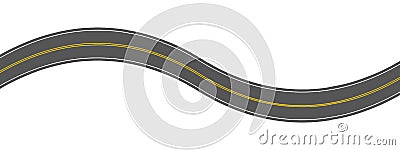 Empty winding asphalt road with marking. Horizontal aerial view. Seamless highway template. Element of street roadway Vector Illustration