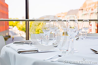 Empty glasses on a table Stock Photo