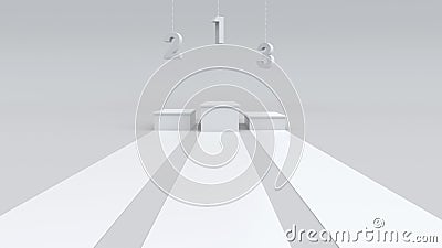 Empty winners podium with hanging number. 3D rendering. Stock Photo