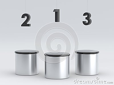 Empty winners podium with hanging number. 3D rendering. Stock Photo