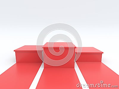 Empty winners podium on red background. 3D rendering. Stock Photo