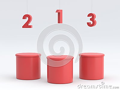 Empty winners podium on red background. 3D rendering. Stock Photo