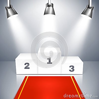 Empty winners podium with spotlights Vector Illustration