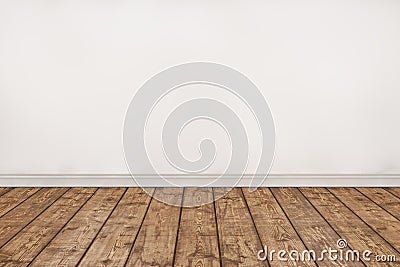 Empty wood floor and White wall room. Cartoon Illustration