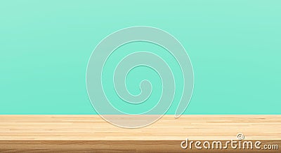 Empty of wood table top on green pastel color background.For montage product display or design key visual Stock Photo