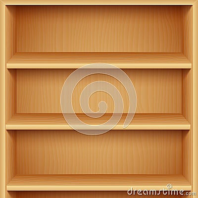 Empty Wooden Bookshelves Vector Illustration