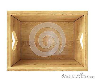 Empty wooden box isolated on white with heart holders in top view Stock Photo