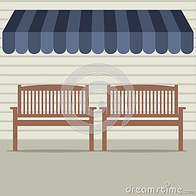 Empty Wooden Chairs Under Awning Vector Illustration