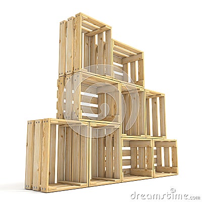 Empty wooden crates arranged Side view 3D Cartoon Illustration