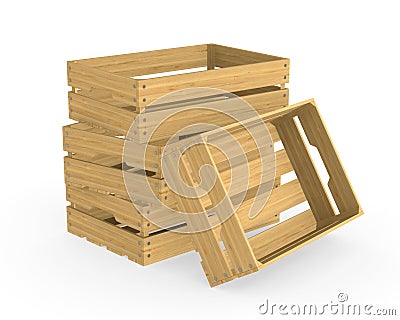 Empty wooden crates on white background. Isolated 3D illustration Cartoon Illustration