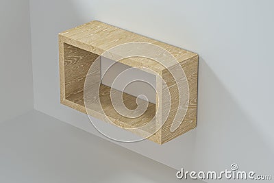 Empty wooden cube shelf in the empty room, 3d rendering Cartoon Illustration