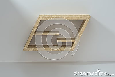 Empty wooden cube shelf in the empty room, 3d rendering Cartoon Illustration